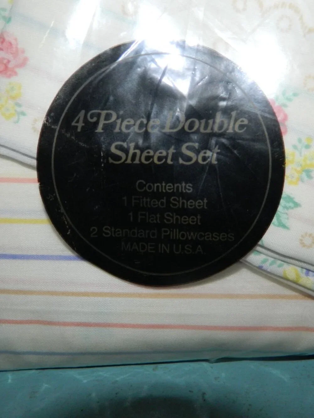 Vintage Madison Collection Floral Stripes Double/Full 4pc Bed Sheet Set NOS
